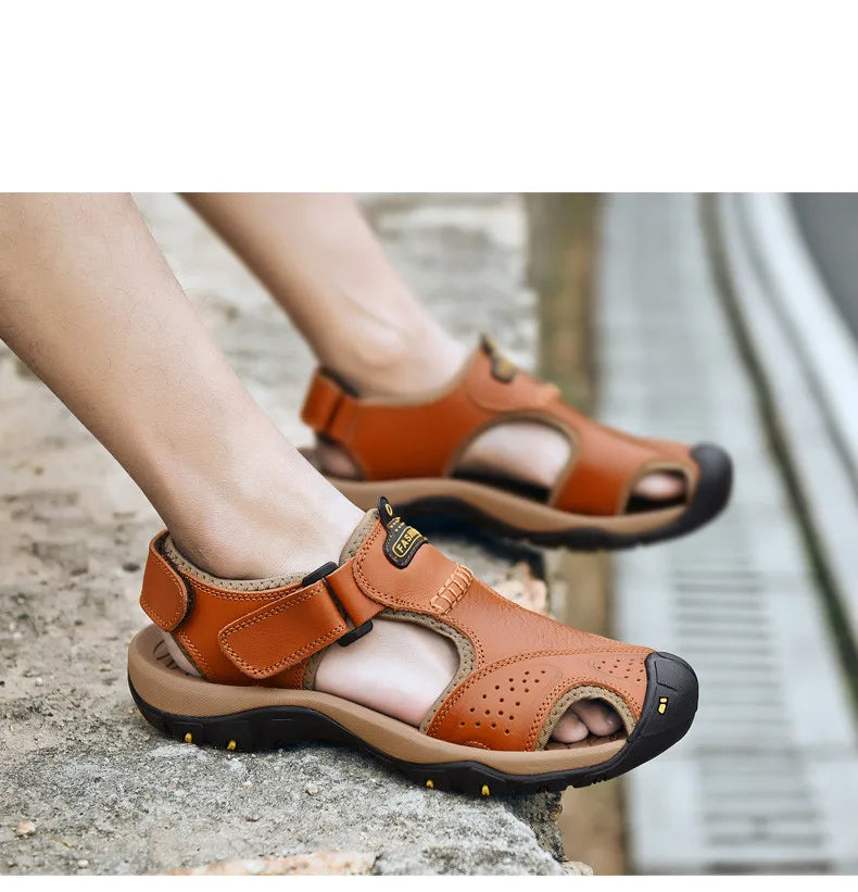 2025 Genuine Leather Men Shoes Summer New Large Size Men's Sandals Men Sandals Fashion Sandals Slippers Big Size 38-47