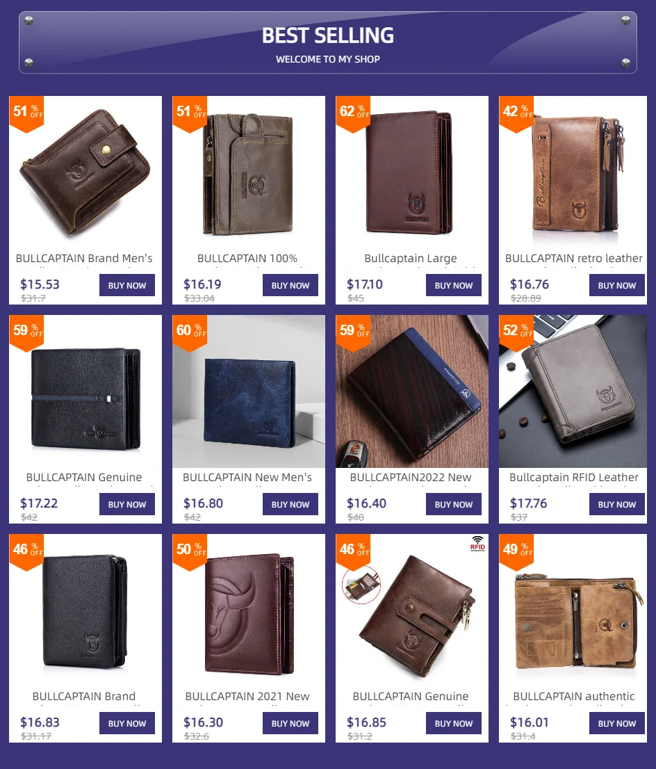 BULLCAPTAIN Business Men's Wallet Genuine Leather Wallet Multi-Function Business Card Holder Small Card Box Leather Purse Man