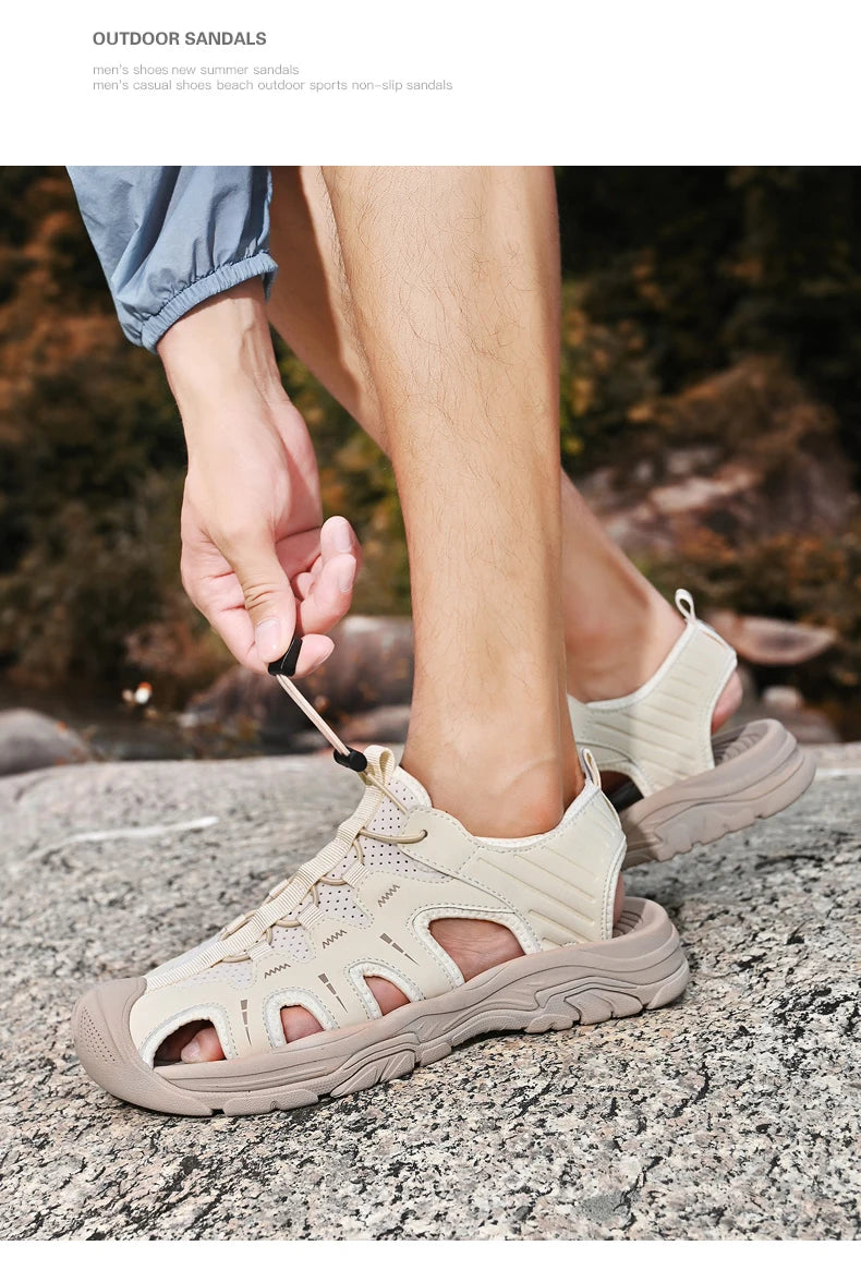 Jumpmore Fashion Men's Leather Sandals Summer Outdoor Hiking Shoes Size 38-45