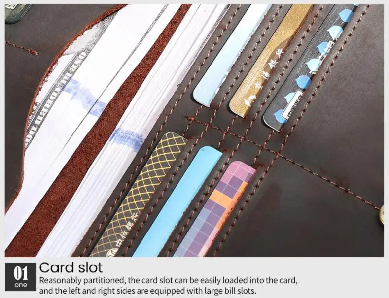Man 100% Real Cow Leather Wallet Long Billfold Credit Card Holder Purse for Men Outfits Birthday Gift