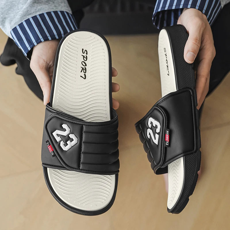 Men's fashion slippers comfortable flat home bathroom slippers soft-soled outdoor beach shoes plus size slippers men 39-47