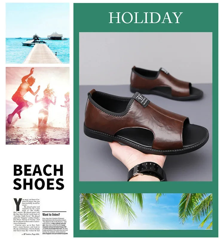 Brand Men's Sandals New Casual Shoes High Quality Soft Sole Men Slippers Outdoor Comfor Beach Shoes Leather Flat Sandals for Men