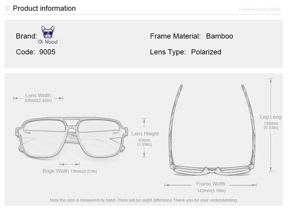 Oi Wood Sunglasses for Men Wood Sun Glasses Man Eyeglasses Polarizing Glasses UVA&B Protection Eyewear ECO-Friendly