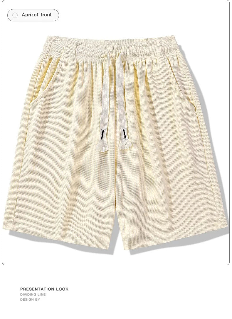 Sports shorts for men in summer  thin ice silk quick drying five quarter pants  fashionable waffle style drawstring shorts