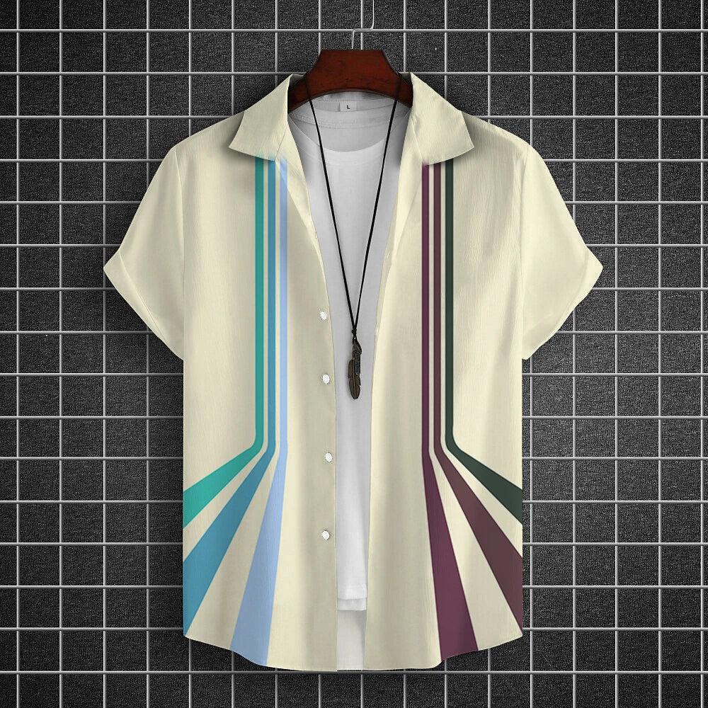 Simple Shirts For Men 3d Stripe Printed Men'S Clothing Loose Oversized And Blooms Casual Short Sleeved Daily Street Tops