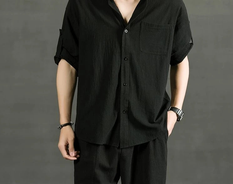 Shirts For Men White Man Shirt Plain With Pocket Linen And Cotton Half Sleeve Social Fashion Summer Designer Sale Xxl Casual Hot