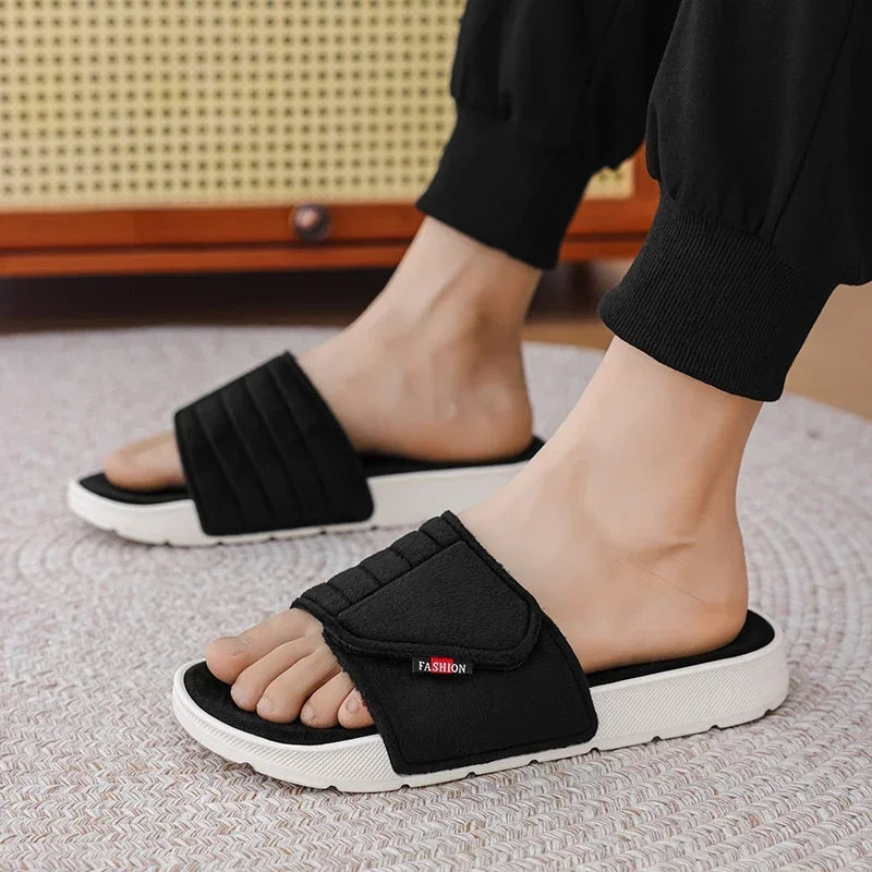 Men's Fashion Slippers Solid Color Flat Heel Retro Style Solid Color Ultra-light Soft Sole Silent Home Suede Casual Shoes