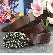 Brass Cowboy Belt Buckle Luxury Men Leather Belt Ceinture Homme Yellow Belts For Men Wide Male Strap Jeans Waist MBT0537