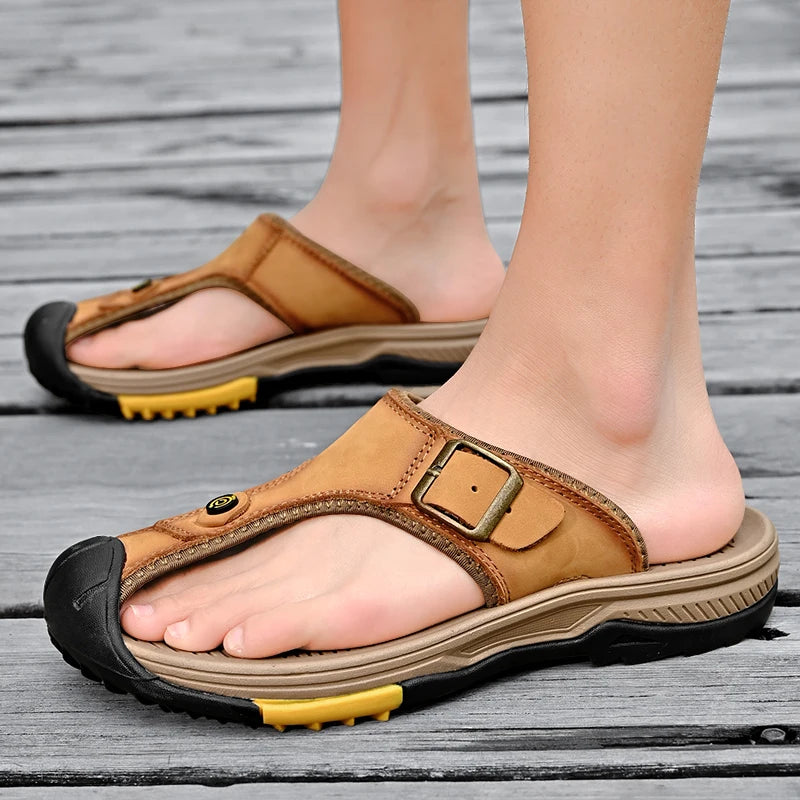 Genuine Leather Sandals Men Breathable Summer Shoes Man Waterproof Outdoor Men Sandals Antiskid Beach Sandals Footwear