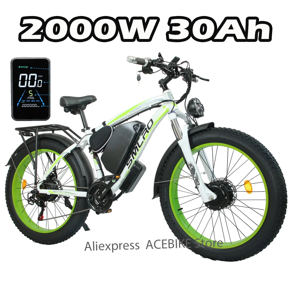 Dual Motor 3000W Peak Electric Bike for Adults 52V 30AH Ebike 26Inch Fat Tire Hunting Bike for Off Road Mountain Snow