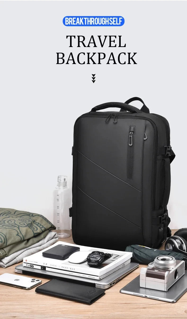 Large Capacity Men's Backpack Expandable Business Travel Bag 15.6 inch Laptop Waterproof Backpack USB Charging Camping Baggage