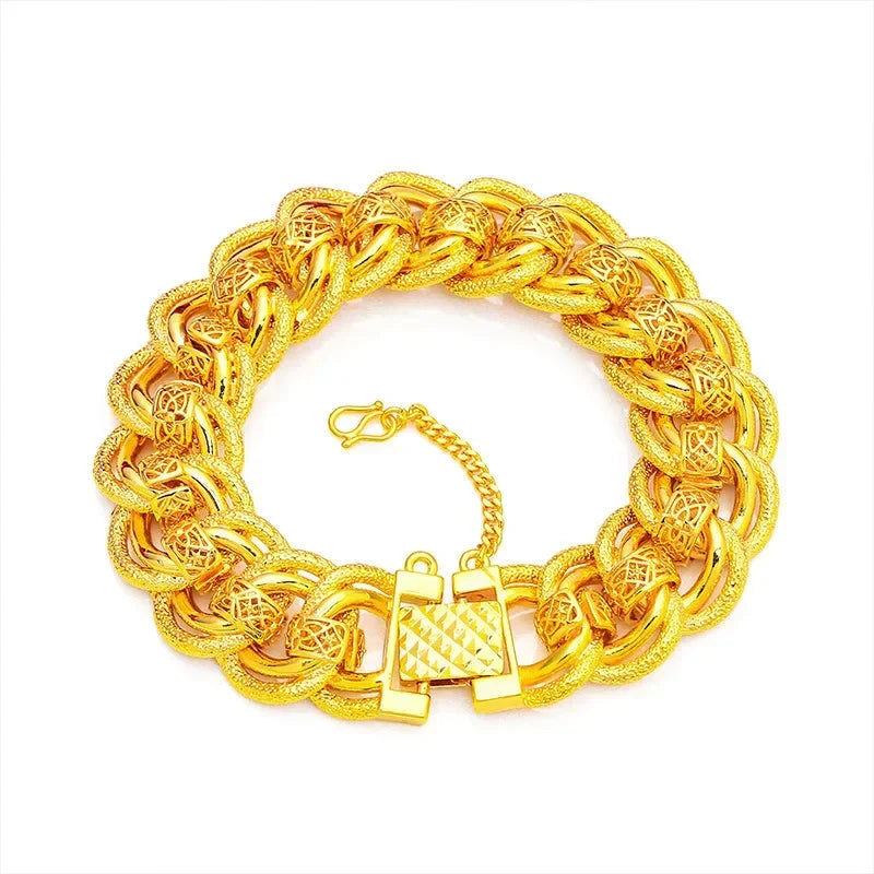 Goldpure 9999 24K Real Gold 20mm Men's Bracelet Watch Chain Wide Edge Classic Fashion Domineering Gift for Father Dad Braceletsg