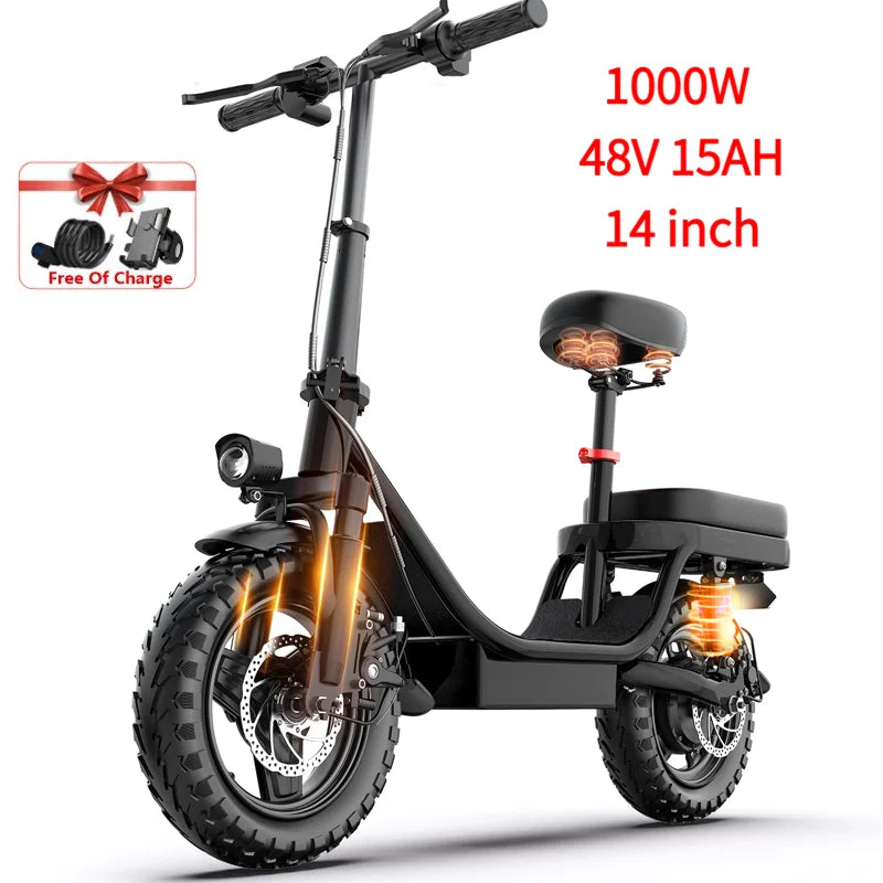Two Wheels Electric Super Bicycle 1000w 14 26 Inch 30-50mph 30-60miles 48v Aluminum Alloy,climbing 45° Slopes Electric Scooter