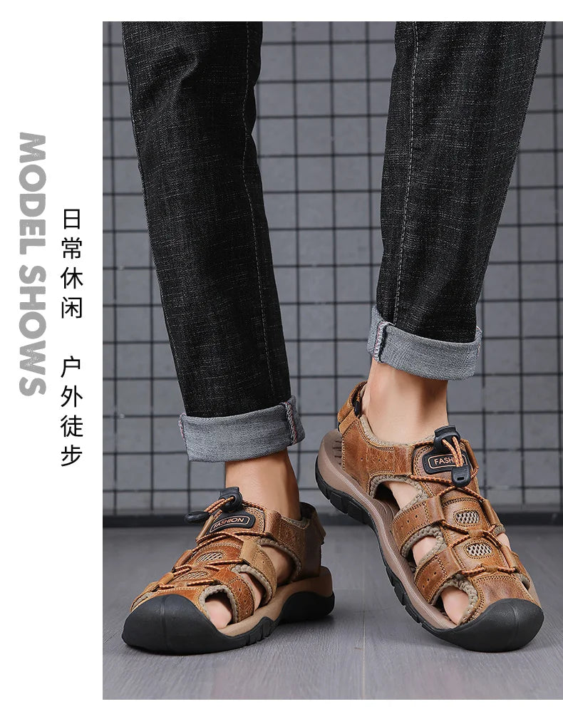 2025 Summer Men Sandals Leather Mens Casual Shoes Breathable Outdoor Sandals for Men Beach Shoes Slippers Fashion Roman Shoes