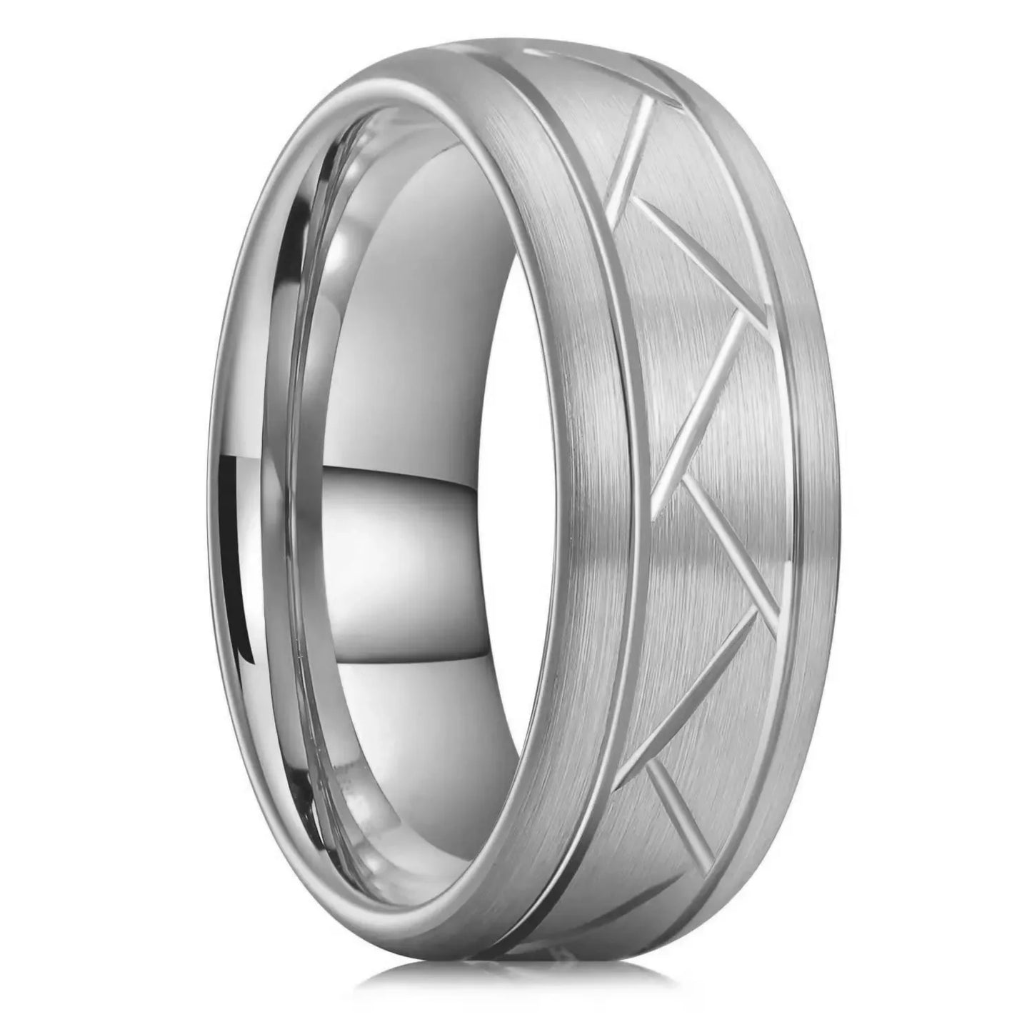 Fashion Men 8mm Rose Gold Color Stainless Steel Rings Double Groove Pattern Promise Rings For Men Wedding Jewelry Accessories