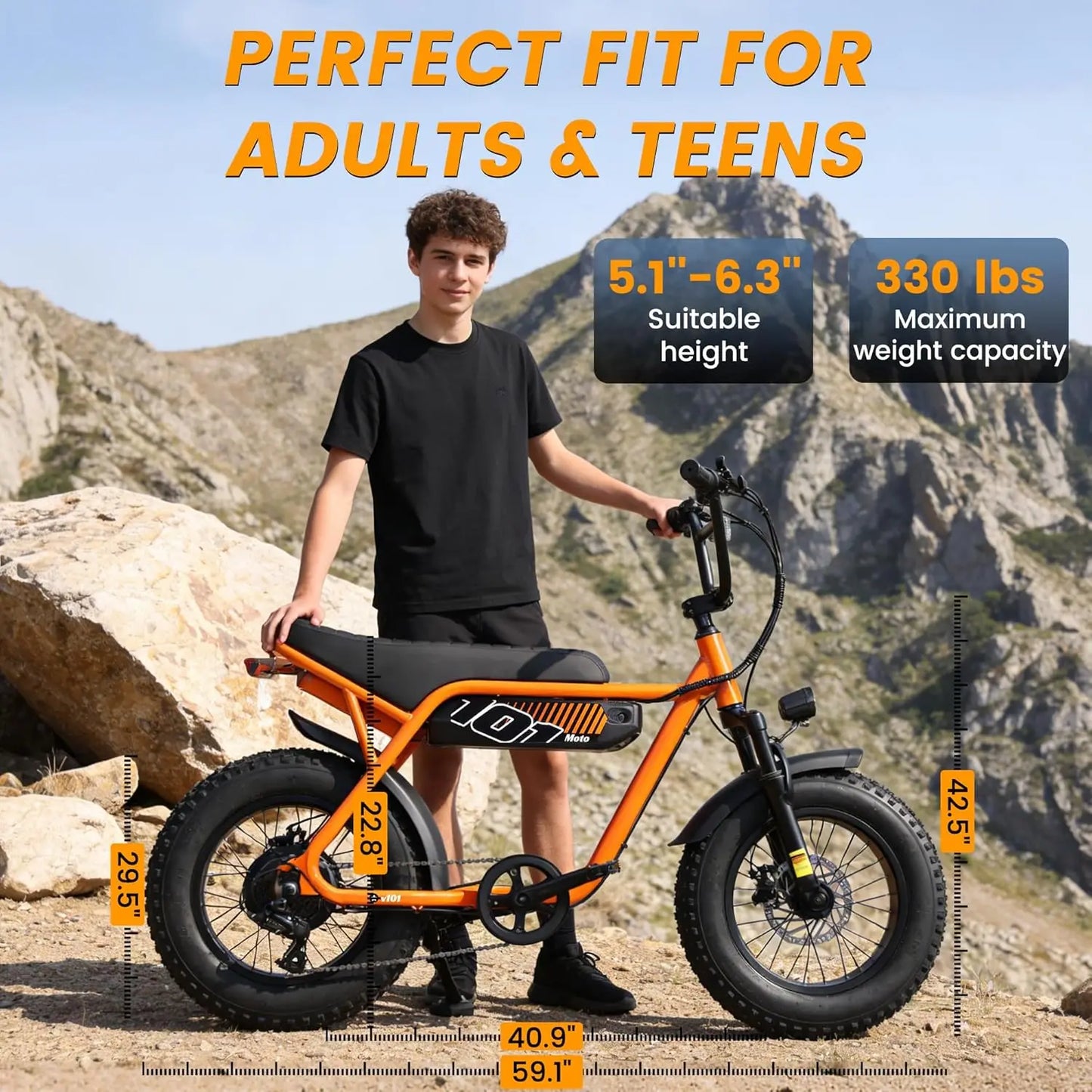 V101 Electric Dirt Motorcycle for Adults 16" x4.0 Fat Tire,48V13Ah, 28MPH, 7-Speed Dual Suspension, Dirt E-Mpoed, 50, Custom