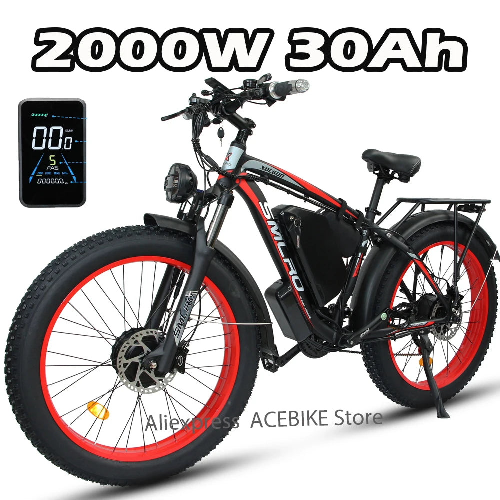 Dual Motor 3000W Peak Electric Bike for Adults 52V 30AH Ebike 26Inch Fat Tire Hunting Bike for Off Road Mountain Snow