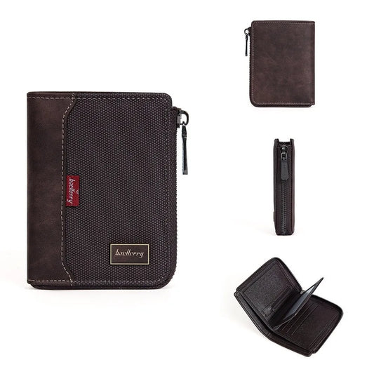 Portable PU Leather Men's Wallet Multi-functional Large Capacity Short Card Bag Zipper Closure Square Business Wallet Male