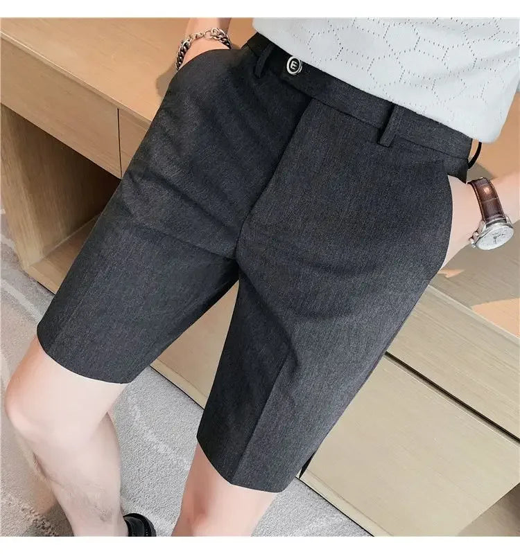 Suit Shorts Summer Men's Pants Straight-leg Casual Handsome Small Trousers Versatile Five-quarter Pants Loose Causal Chic Pants
