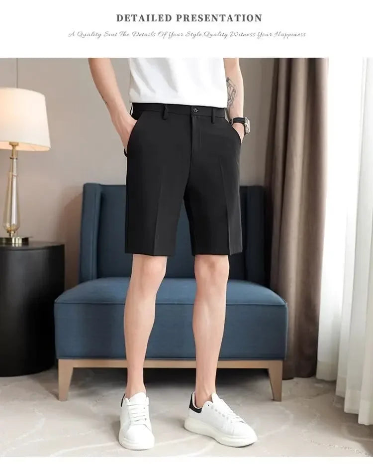 Men's Suit Shorts Summer Simple Slim Straight Handsome New Chic Solid Color Thin Five-point Trousers High-end Casual Trousers