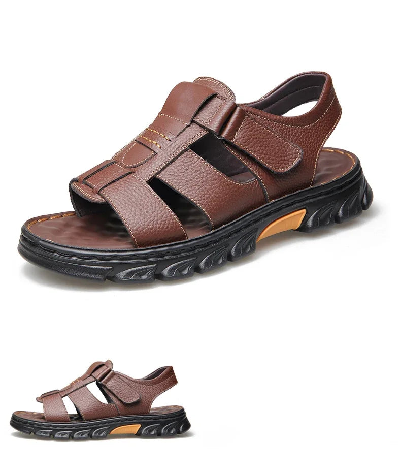 Men's Sandals Adjustable Solid Color Shoes Summer Casual Comfort with Durable Rubber Sole, Breathable PU for Outdoor Walking