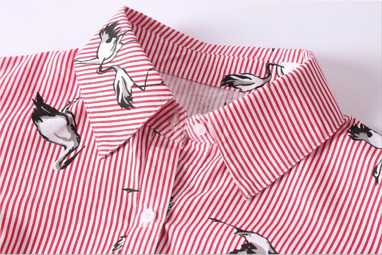 European and American women's clothing popular long-sleeved women's clothing striped shirt dress single-breasted belt
