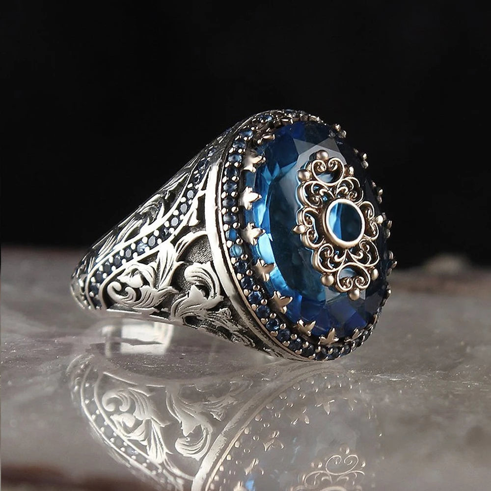 New Copper Material Open Adjustable Ring Amber Gemstone Personality High Jewelry Fashion Luxury Business Men's High-end Ring