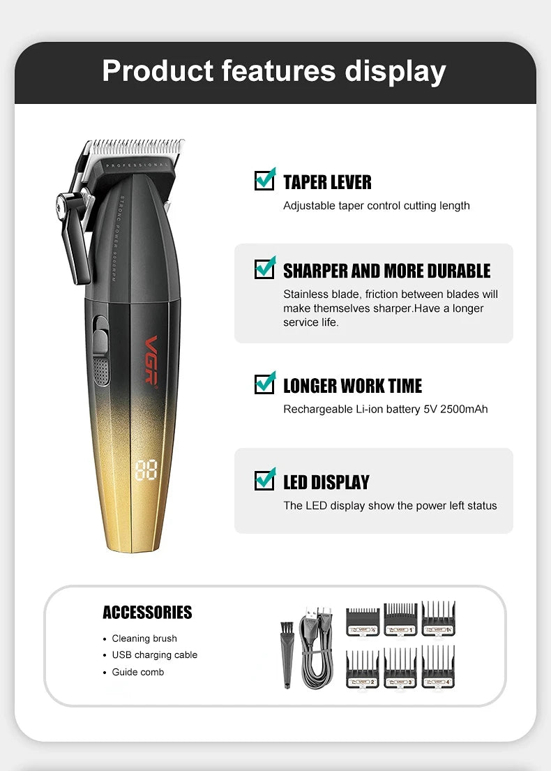 VGR Hair Clipper Professional Hair Trimmer Electric Clippers Cordless Hair Cutting Machine 9000RPM Trimmer Clipper for Men V-003