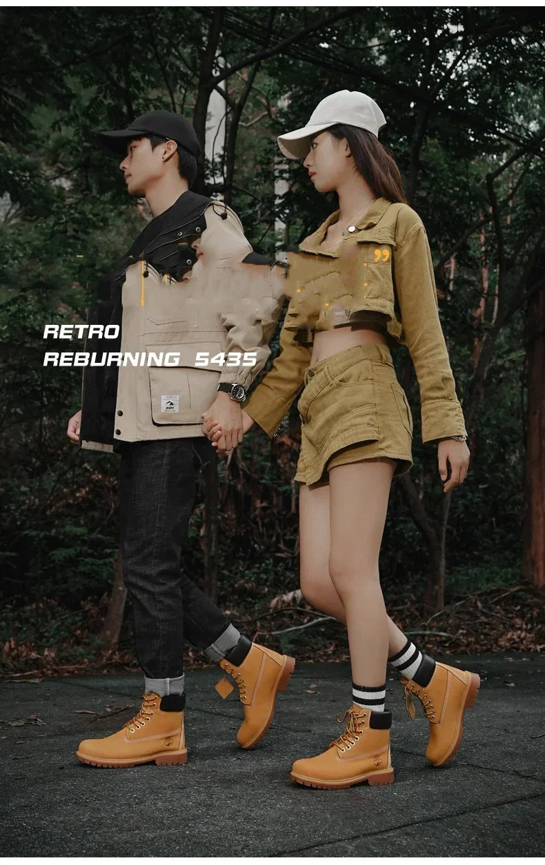 Men Boots High Top Boots Men's Leather Shoes Winter Fashion Plush Warm Shoes Outdoor Sneakers Lace Up Non-Slip Ankle Boots Male