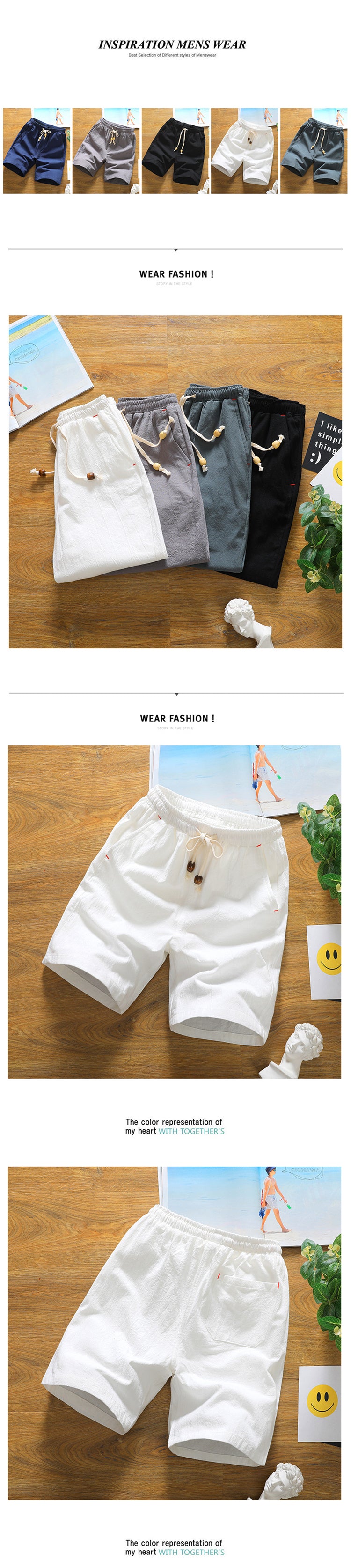 Summer Shorts for Men Cotton Elastic Waist Solid Color Loose Fitting Casual and Versatile Breathable Pure Cotton Home Pants