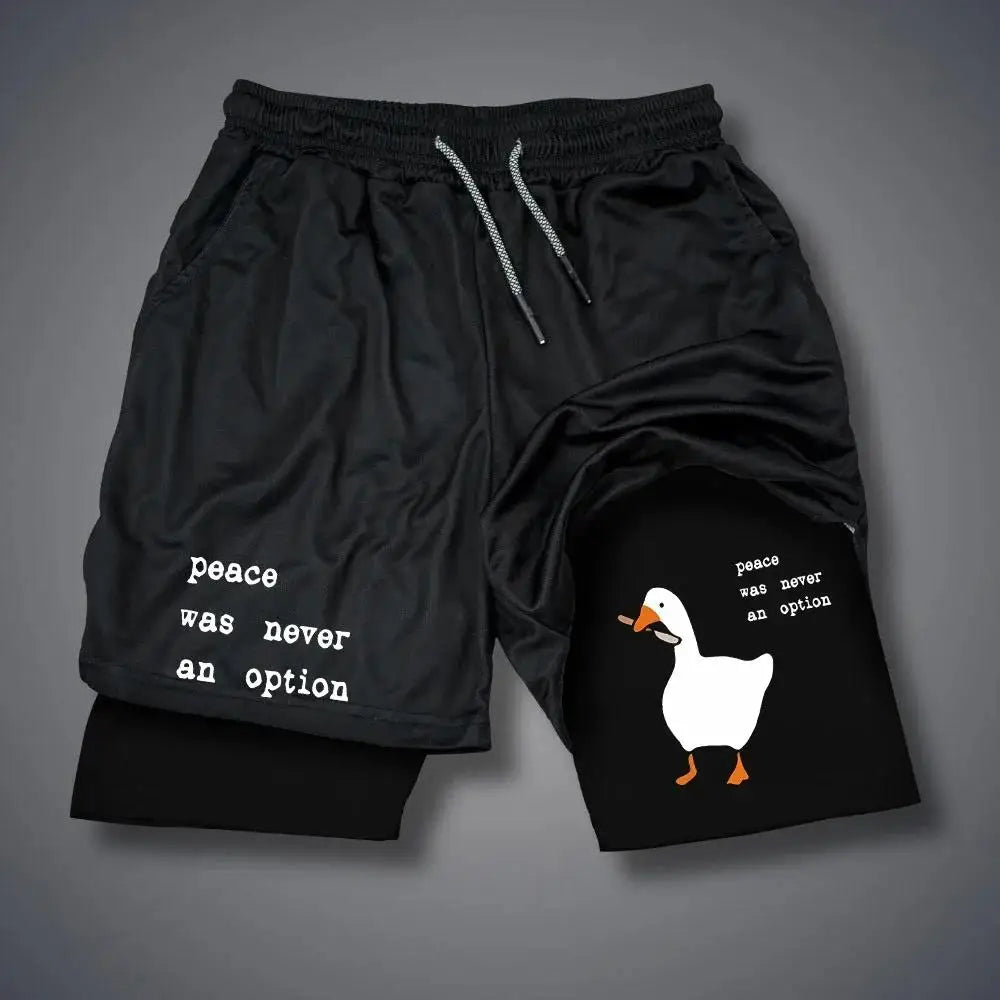 Men's Shorts Summer Double Layer Letter Print Quick Drying Pants Fitness Tracksuit Beach Short Cartoon Duck