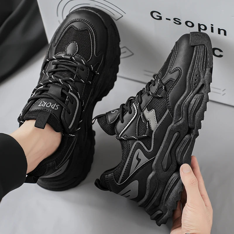 Men Sneakers 2025 Autumn New Mesh Breathable Running Sport Shoes Light Soft Thick Sole Hole Man Casual Shoes Athletic Sneakers