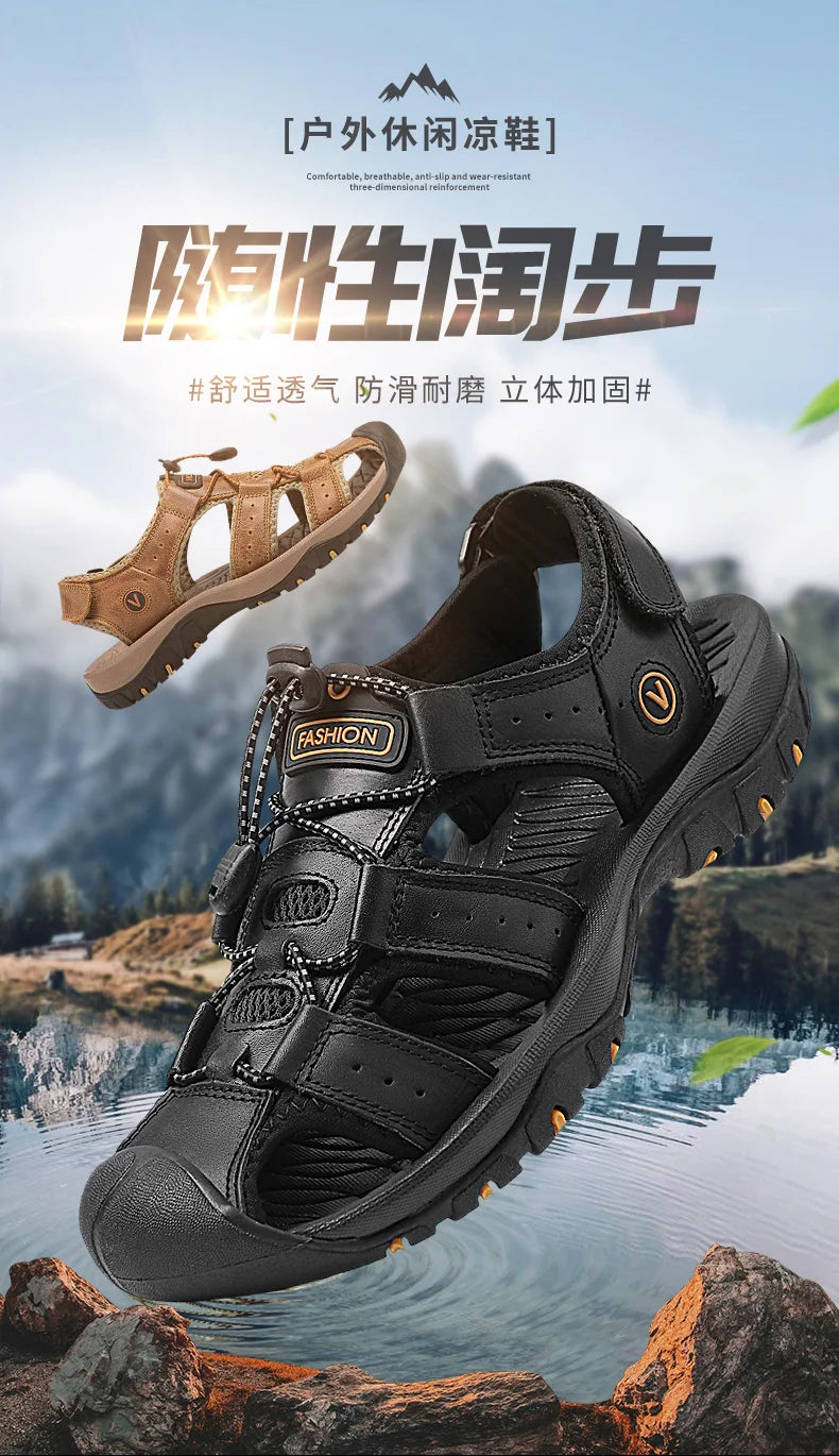 2025 Summer Men Sandals Leather Mens Casual Shoes Breathable Outdoor Sandals for Men Beach Shoes Slippers Fashion Roman Shoes