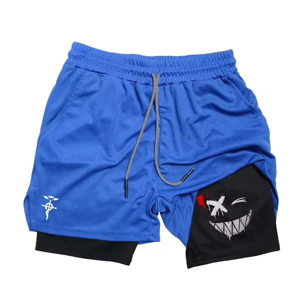 Pantalón corto de entrenamiento fitness pour hommes, impression démon, secado rápido, short de jogging de plage, mens shorts