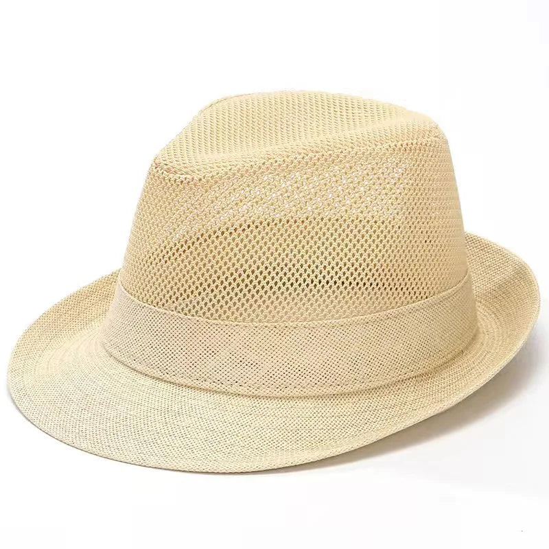 Wholesale Middle Aged and Elderly Male Summer Breathable Mesh Sun Caps Women Beach Trilby Straw Hat Big Head Men Party Fedora