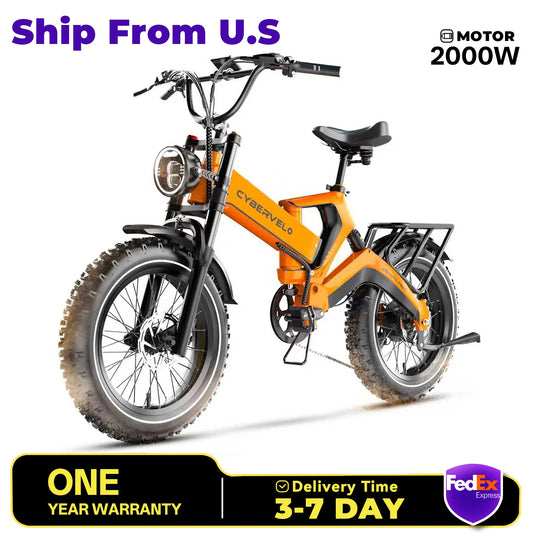 Cybervelo EK6 20” Fat Tire 2000W Peak Motor Luxury Foldable ebike,48V Removable Battery E Bicycle, 35+ MPH 100+Miles Long Range