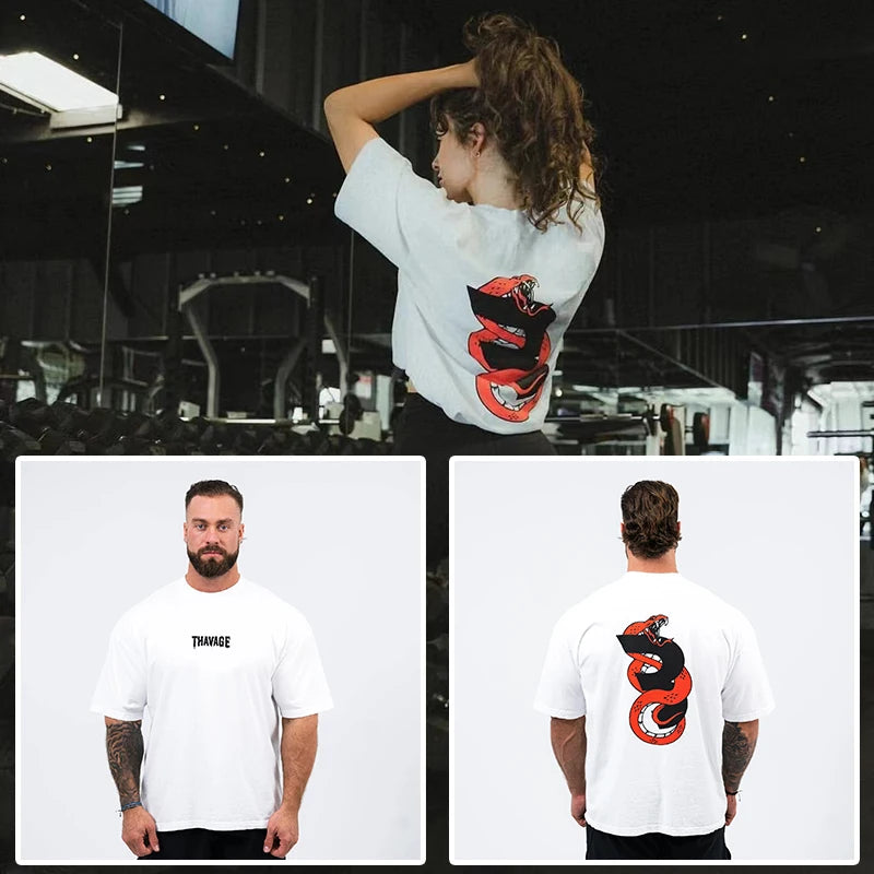 New Gym Fitness T-shirt Loose Oversized Cotton Men Short Sleeves Bodybuilding Sports Tees Summer Training Workout Jogging Tops