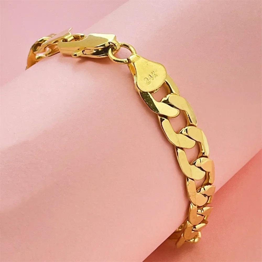 Goldpure Luxury 24K 9999 Pure Gold real gold Men's and Women's Bracelet 8mm Side Cuban One-to-One Bracelet