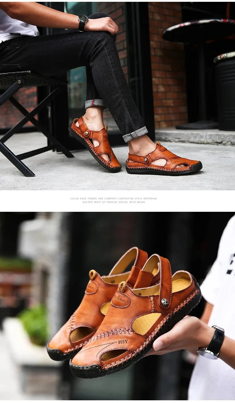 Summer Sandals Men Leather Classic Roman Sandals 2025 Slipper Outdoor Sneaker Beach Rubber Flip Flops Men Water Trekking Sandals