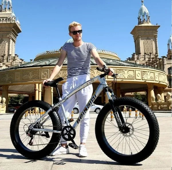 AAFor Leopard 26 Inch 7 Gear Shock Big Tyre Double Disc Brake Snowmobiles Mountain Bike Fat Tyres Beach Bicycle