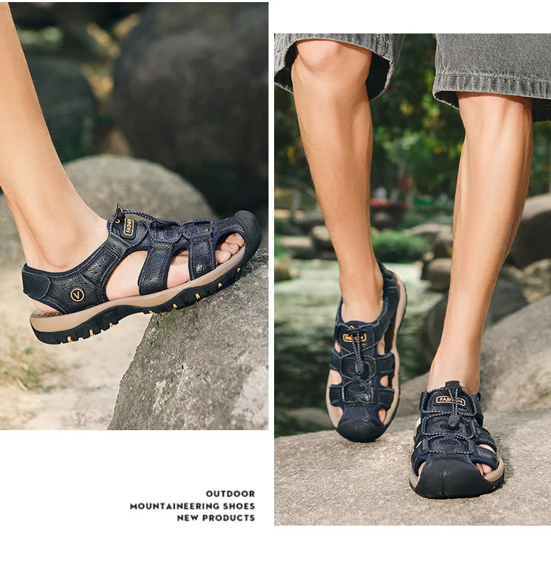 2025 Summer Men Sandals Leather Mens Casual Shoes Breathable Outdoor Sandals for Men Beach Shoes Slippers Fashion Roman Shoes