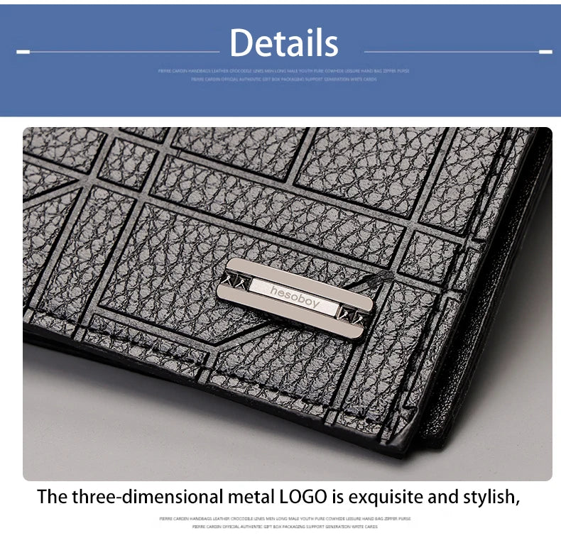 Men's Checkered PU Leather Wallet - Multi Card Slot, Business Style, Solid Color, Ideal Gift for Men