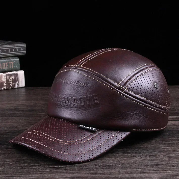 2025 Winter Man Genuine Leather Baseball Caps Male Casual Cowhide Belt Ear Warm 56-60 Adjustable Splice Flight Hats