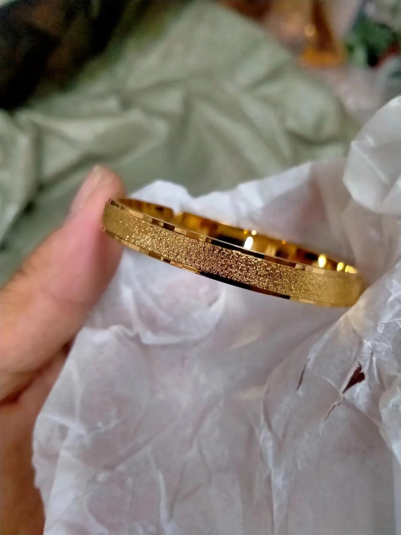 Vintage Matte Open Bangle for Men, 24K Gold, AU999 | Wide with distressed finish, authoritative ancient symbolism.