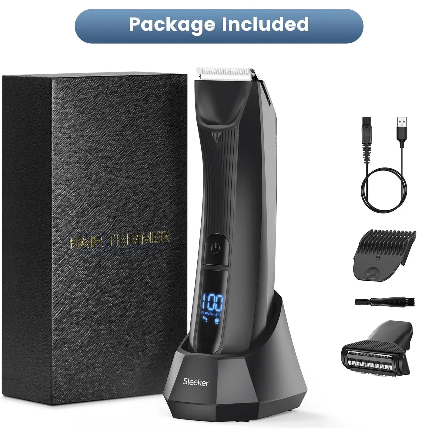 Body Hair Trimmer for Men with Ceramic Blade Wet Dry Mens Ball Trimmer with Standing Recharge Dock Groin Hair Trimmer for Men
