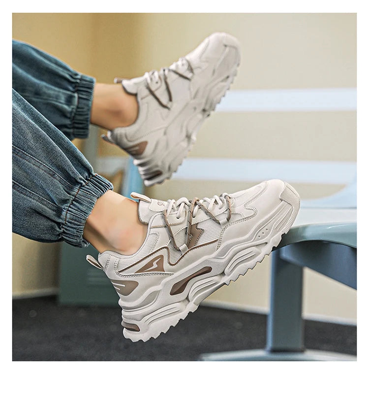 Men Sneakers 2025 Autumn New Mesh Breathable Running Sport Shoes Light Soft Thick Sole Hole Man Casual Shoes Athletic Sneakers