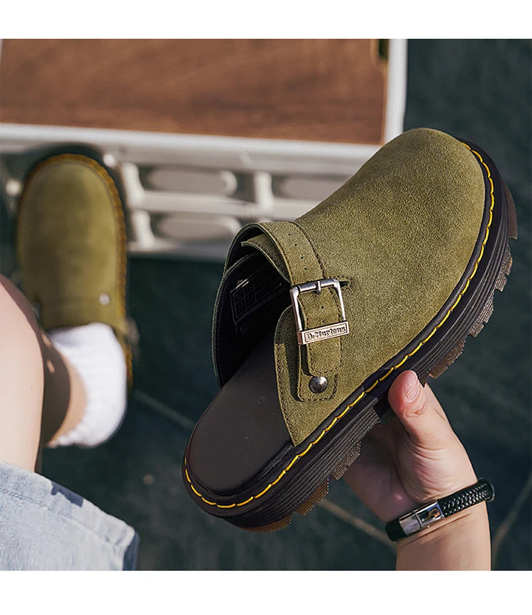 Summer Half Slippers for Men Non Slip Beach Shoes Classic Clogs Shoes Men's Slippers Fashion Big Leather Casual Slippers
