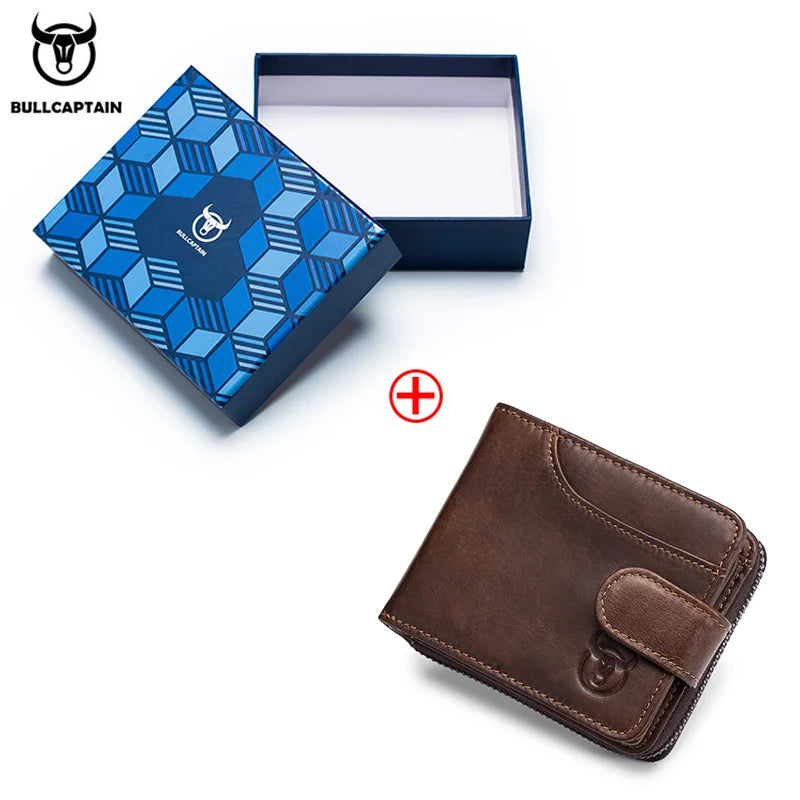 BULLCAPTAIN Business Men's Wallet Genuine Leather Wallet Multi-Function Business Card Holder Small Card Box Leather Purse Man