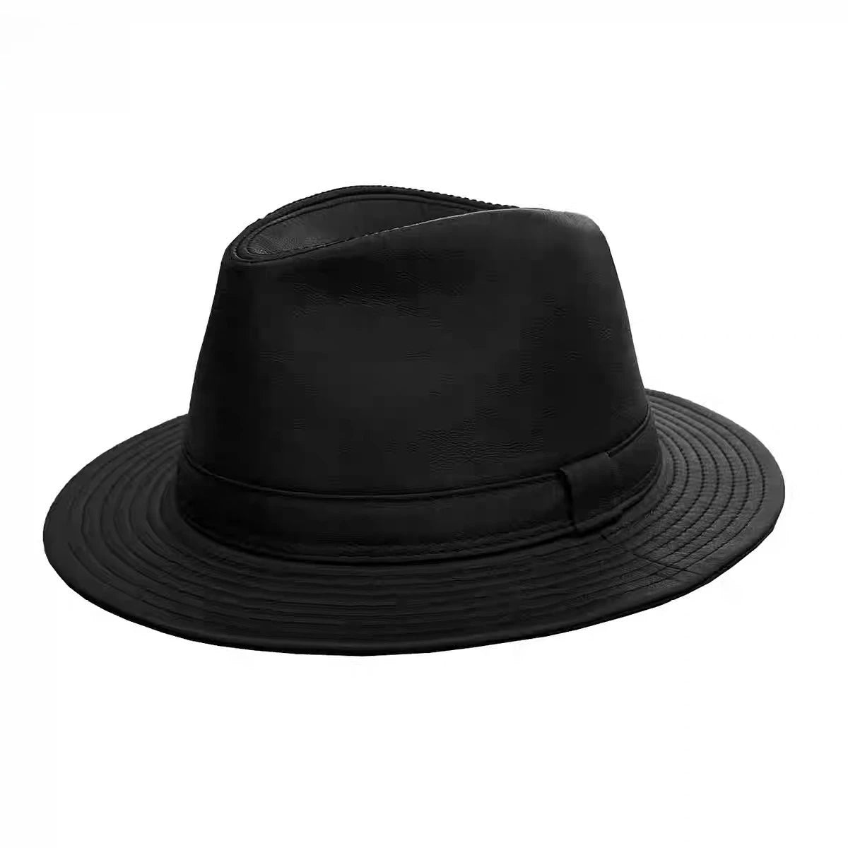 Man High Quality Genuine Leather Jazz Fedora Gentleman Cowhide Short Brim Black/Brown Top Hat Male Shows Topper Color Blocking