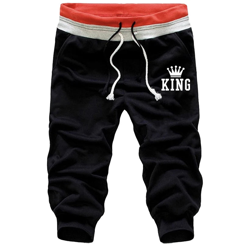 Men’s Shorts Fashion Casual Jogging Elastic waist Shorts Drawstring Loose Shorts Summer Knee Length Shorts
